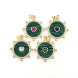 Shell Stone Round Charm Pendant Necklace With Zircon Heart, Women's Jewelry