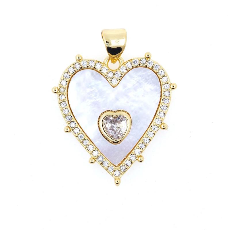 Shell Stone Double Heart Charm Zircon Necklace