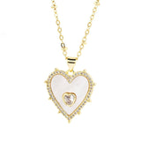 Shell Stone Double Heart Charm Zircon Necklace