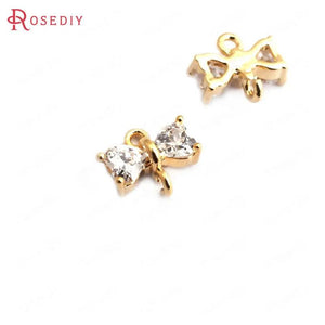 10pcs 7x7mm High Brass + Zircon 2 Holes Bow-Knot Charms Pendants