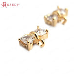 10pcs 7x7mm High Brass + Zircon 2 Holes Bow-Knot Charms Pendants