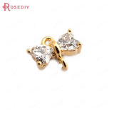 10pcs 7x7mm High Brass + Zircon 2 Holes Bow-Knot Charms Pendants