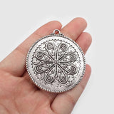 3PCS Antique Carved Flower Round Charms Pendant Jewelry Findings 52x47mm