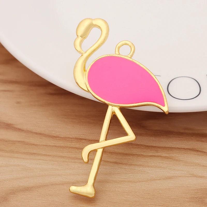 2 Large Flamingo Enamel Bird Charms Pendants for DIY Necklace Making 63x40mm