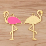 2 Large Flamingo Enamel Bird Charms Pendants for DIY Necklace Making 63x40mm