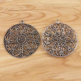 2 Tibetan Silver Large Hollow Round Charms Pendants for Necklace Making 57x63mm