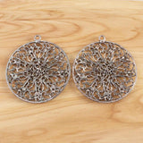 2 Tibetan Silver Large Hollow Round Charms Pendants for Necklace Making 57x63mm