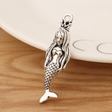 5-Piece Tibetan Silver 3D Mermaid Charms Pendants for Jewelry Making
