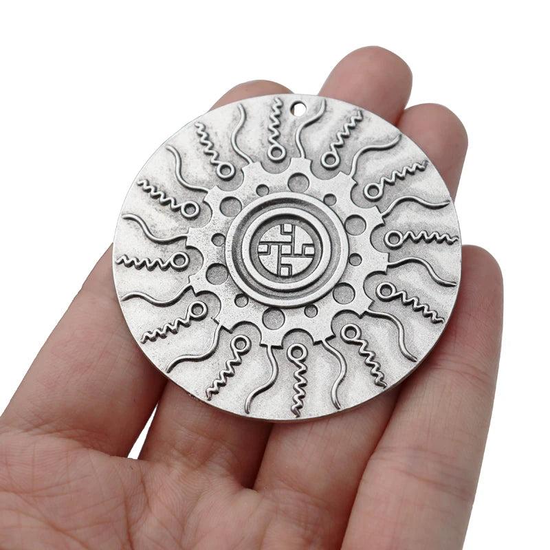 Antique Silver Round Wave Carved Pattern Charms Pendants DIY Necklace