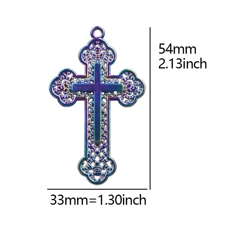 10pcs Jesus Cross Charm Pendants Rainbow DIY Necklaces