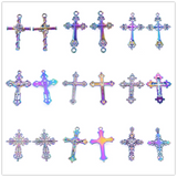 10pcs Jesus Cross Charm Pendants Rainbow DIY Necklaces