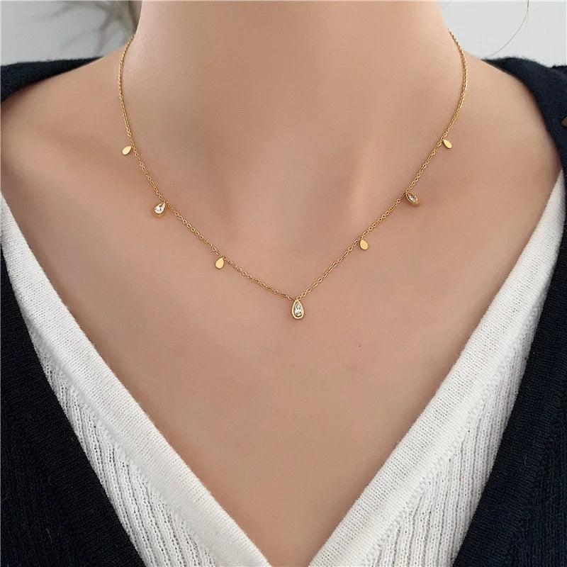 Water Drop CZ Charm Choker Necklace for Women