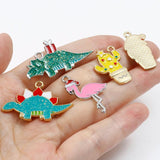 16Pcs Enamel Christmas Cartoon Dinosaur Flamingo Charms Random Metal Pendants