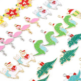 16Pcs Enamel Christmas Cartoon Dinosaur Flamingo Charms Random Metal Pendants