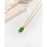 Stainless Steel Zirconia Pendant Necklace Green Charm Gift