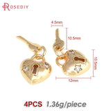 18K Brass Zircon Love Lock Key Charms Necklace Pendants
