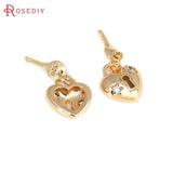 18K Brass Zircon Love Lock Key Charms Necklace Pendants