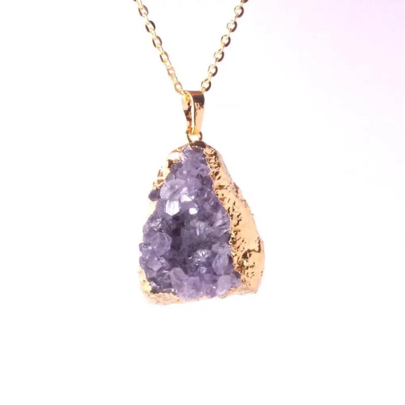 Natural Stone Raw Mineral Quartz Geode Crystal Charms Pendant