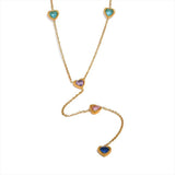 Colorful CZ Heart Chain Stainless Steel Bib Necklace