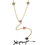 Colorful CZ Heart Chain Stainless Steel Bib Necklace