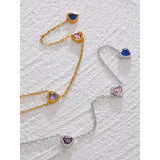 Colorful CZ Heart Chain Stainless Steel Bib Necklace