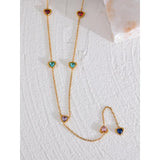 Colorful CZ Heart Chain Stainless Steel Bib Necklace