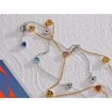 Colorful CZ Heart Chain Stainless Steel Bib Necklace