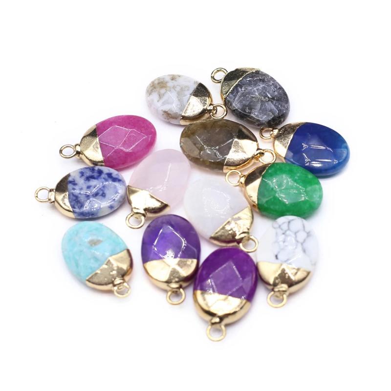 5 Pcs Oval Shape Faceted Crystal Pendants Geode Agate Charms for Jewelry Making
