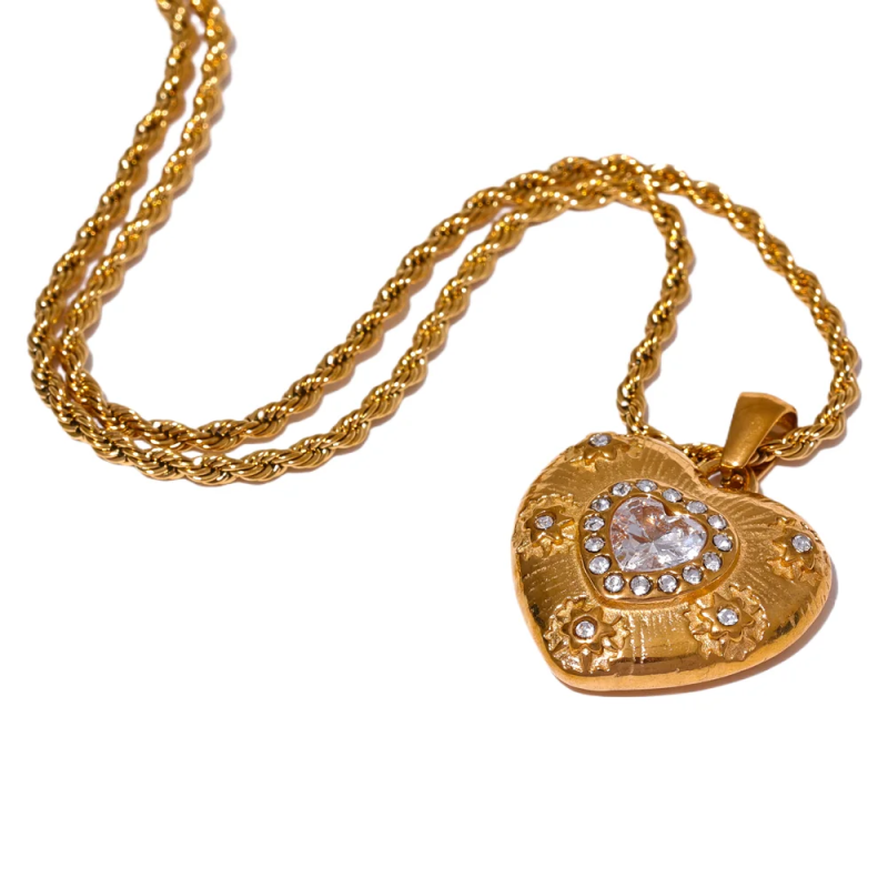 Heart Love CZ Pendant Necklace Stainless Steel