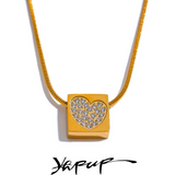 Square Heart Zircon Pendant Necklace Romantic Jewelry Gift