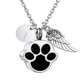 Paw Print Ashes Urn Pendant Necklace Stainless Steel Initial Charm Keepsake
