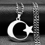 Stainless Steel Star Moon Pendant Chain Necklace Jewelry