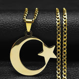 Stainless Steel Star Moon Pendant Chain Necklace Jewelry