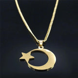 Stainless Steel Star Moon Pendant Chain Necklace Jewelry