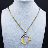 Stainless Steel Star Moon Pendant Chain Necklace Jewelry