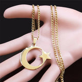 Stainless Steel Star Moon Pendant Chain Necklace Jewelry