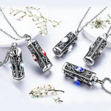 Crystal Cremation Urn Pendant Necklace Stainless Steel Memorial Charm