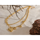 Stainless Steel Heart Chain Double Layer Necklace