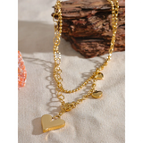 Stainless Steel Heart Chain Double Layer Necklace