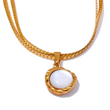 Natural Shell Round Pendant Necklace Stainless Steel Chain Temperament Jewelry