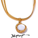 Natural Shell Round Pendant Necklace Stainless Steel Chain Temperament Jewelry