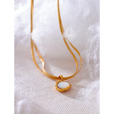 Natural Shell Round Pendant Necklace Stainless Steel Chain Temperament Jewelry
