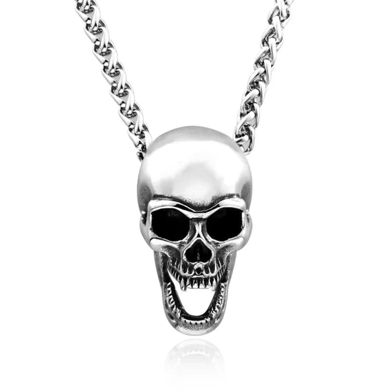 Vintage Gothic Skull Pendant Necklace Punk Stainless Steel Skull Necklace