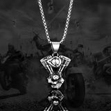 Retro Motorcycle Engine Pendant Necklace Men Stainless Steel