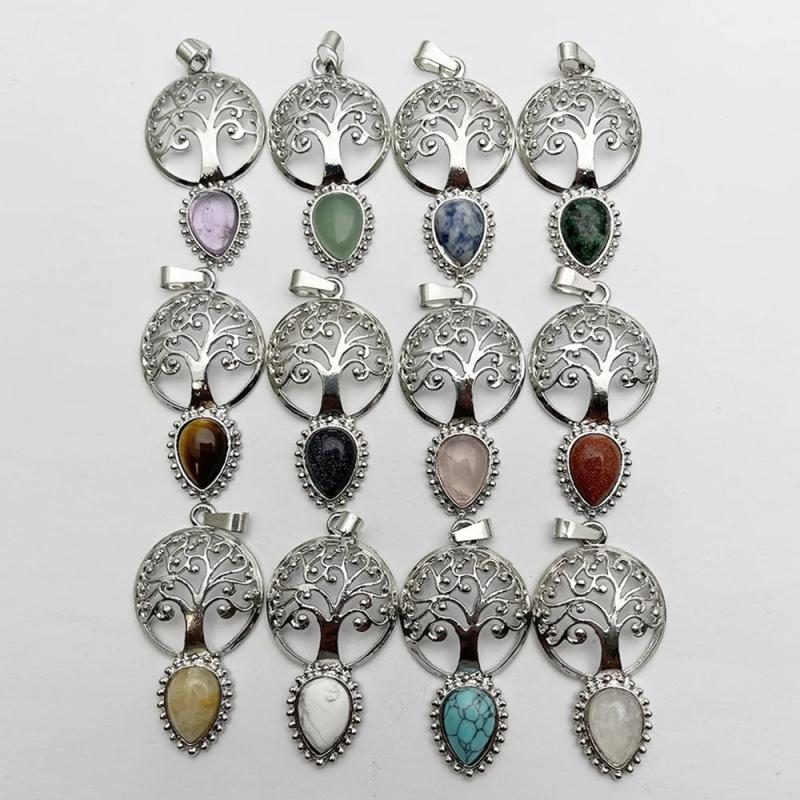 Gem Stone Alloy Money Tree Necklace Pendant for Jewelry Making