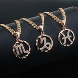 FJ 12 Zodiac Sign Rose Round Constellation Necklace