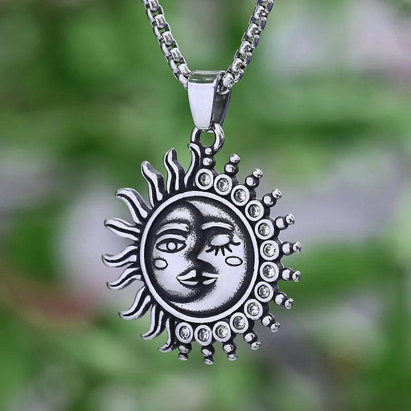 Moon Sun Face Pendant Necklace Engraved Name Stars Couple Gift