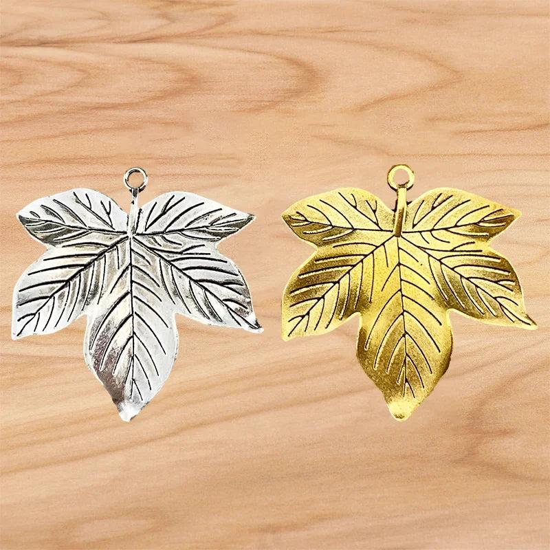 5 Tibetan Silver/Gold Large Maple Leaf Charms for DIY Necklace Making 59x58mm