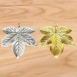 5 Tibetan Silver/Gold Large Maple Leaf Charms for DIY Necklace Making 59x58mm