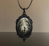 Halloween Gothic Crow Forest Charm Glass Necklace for Women